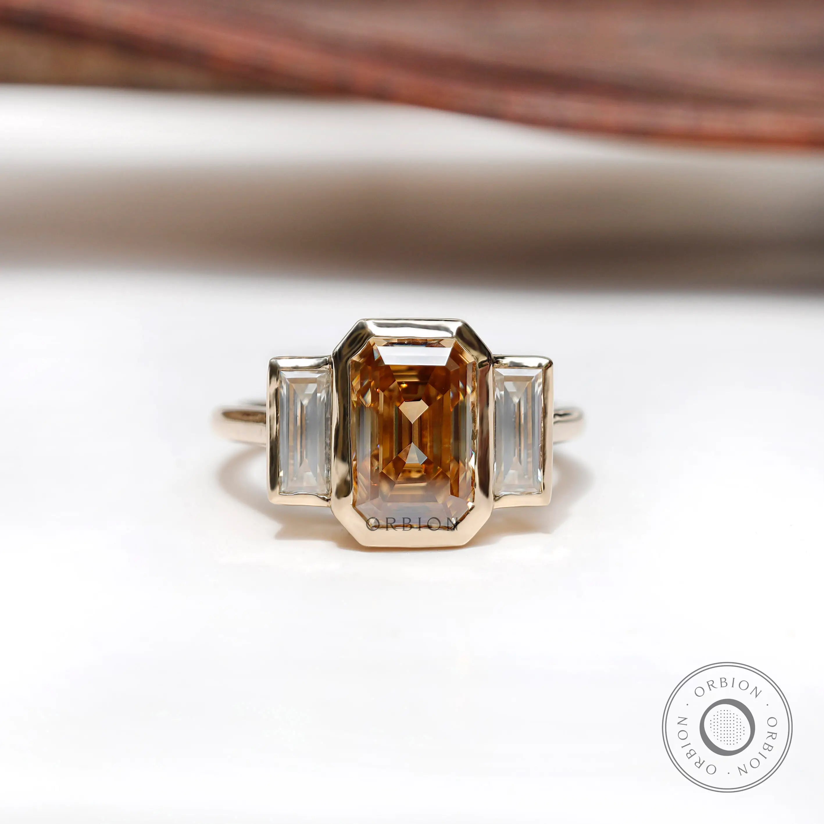 Vintage inspired three stone ring in 14K yellow gold