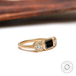 Vintage three stone green moissanite ring with champagne side stones
