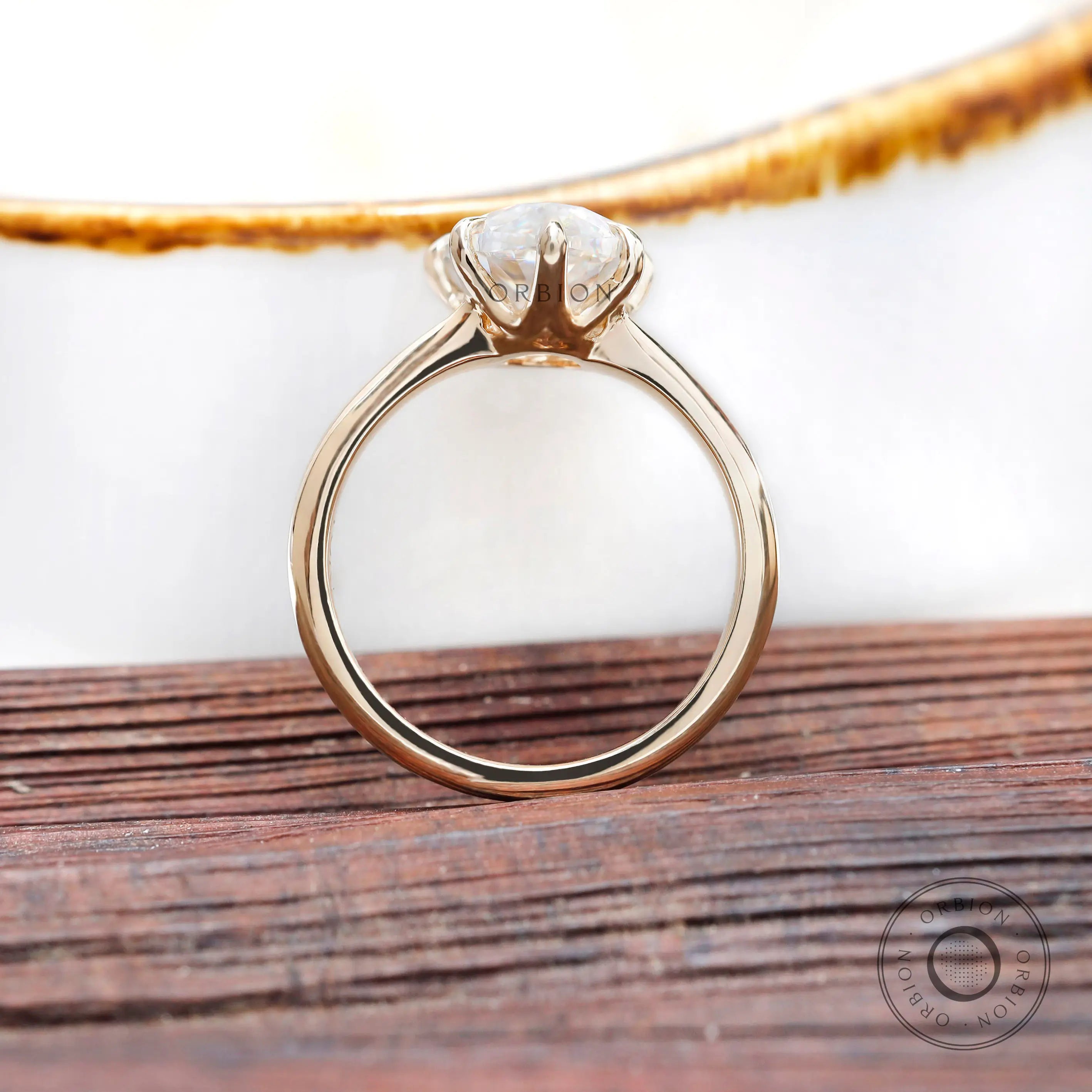 Close up pear moissanite engagement ring
