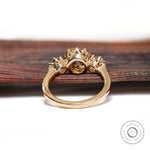 Underside gallery detail of three stone moissanite ring