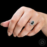 Rose Gold Marquise Blue Green Moissanite Engagement Ring Close Up