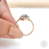 Marquise Cut Blue Green Moissanite Halo Engagement Ring Front View