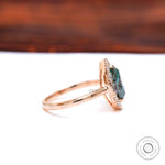 Rose Gold Marquise Teal Moissanite Engagement Ring Side View 