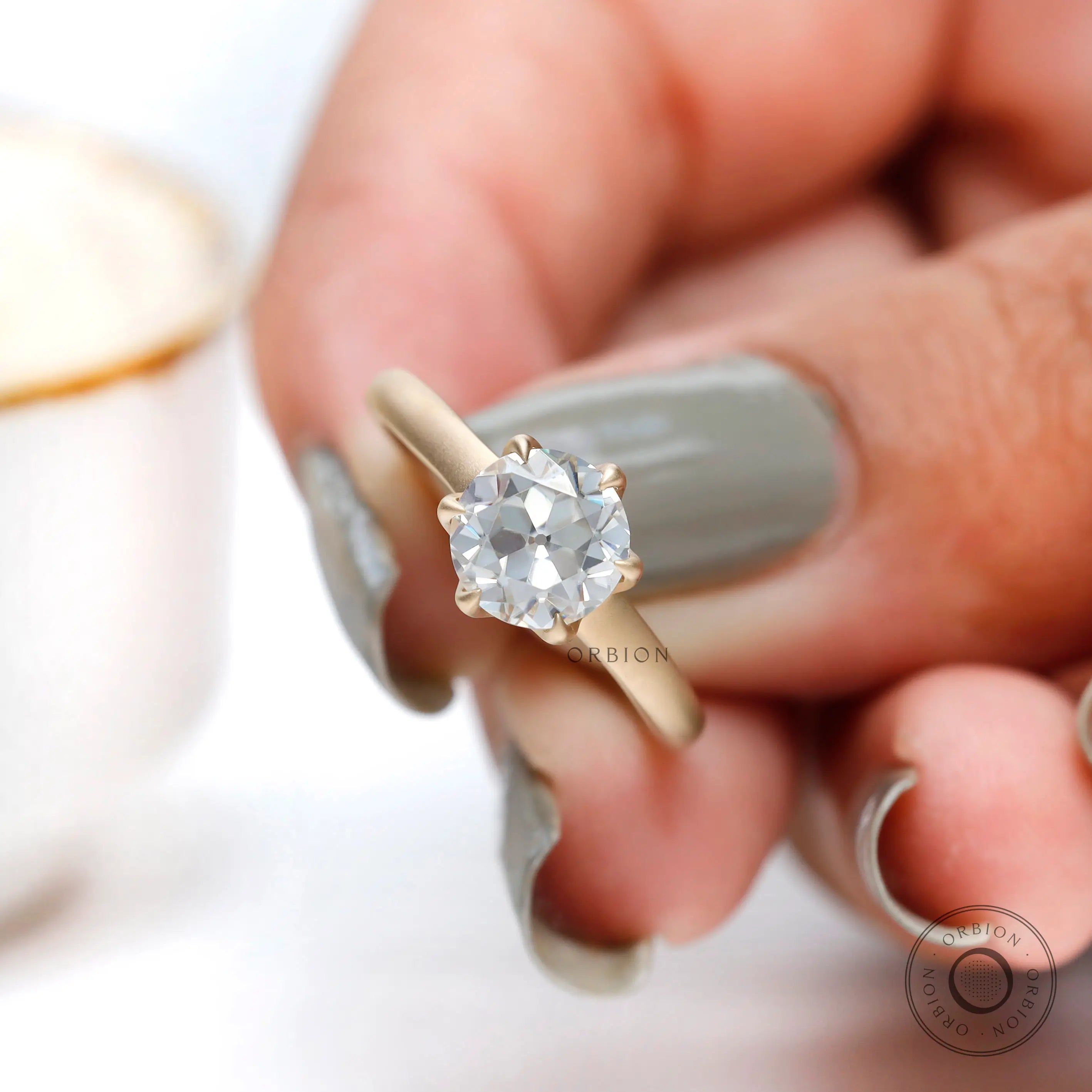 Vintage inspired lab diamond six prong solitaire engagement ring
