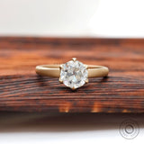 Old European cut solitaire engagement ring in matte yellow gold