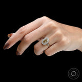 Milgrain halo engagement ring with champagne moissanite center stone