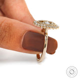 Champagne moissanite engagement ring with diamond halo yellow gold
