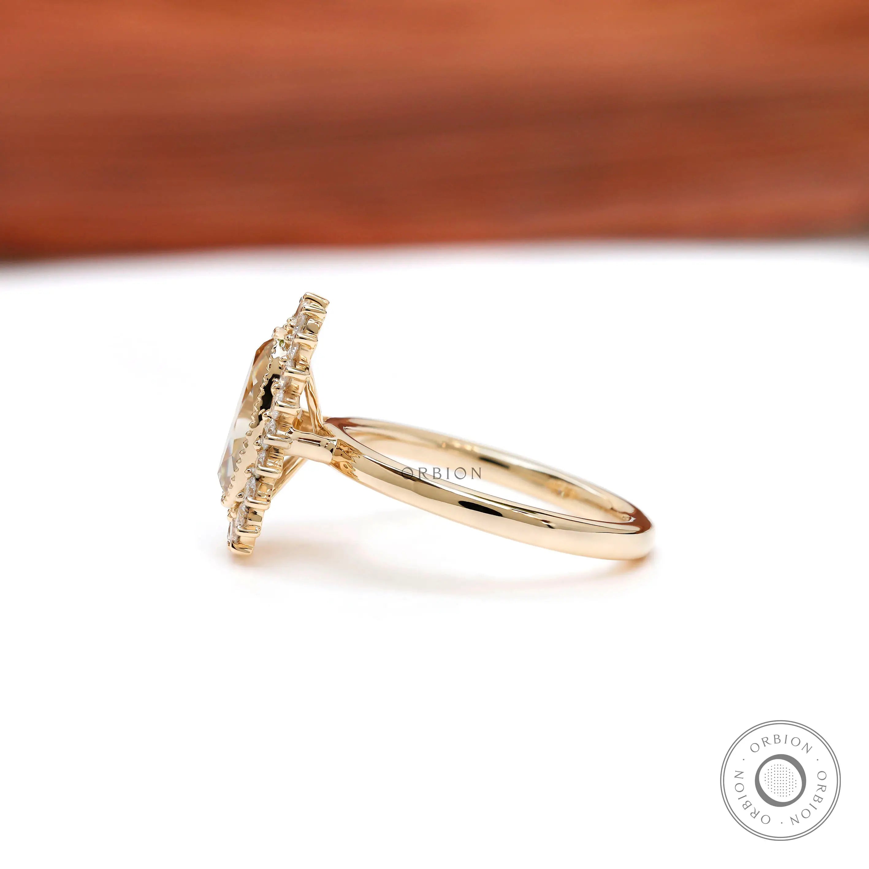 Milgrain bezel halo moissanite engagement ring vintage design
