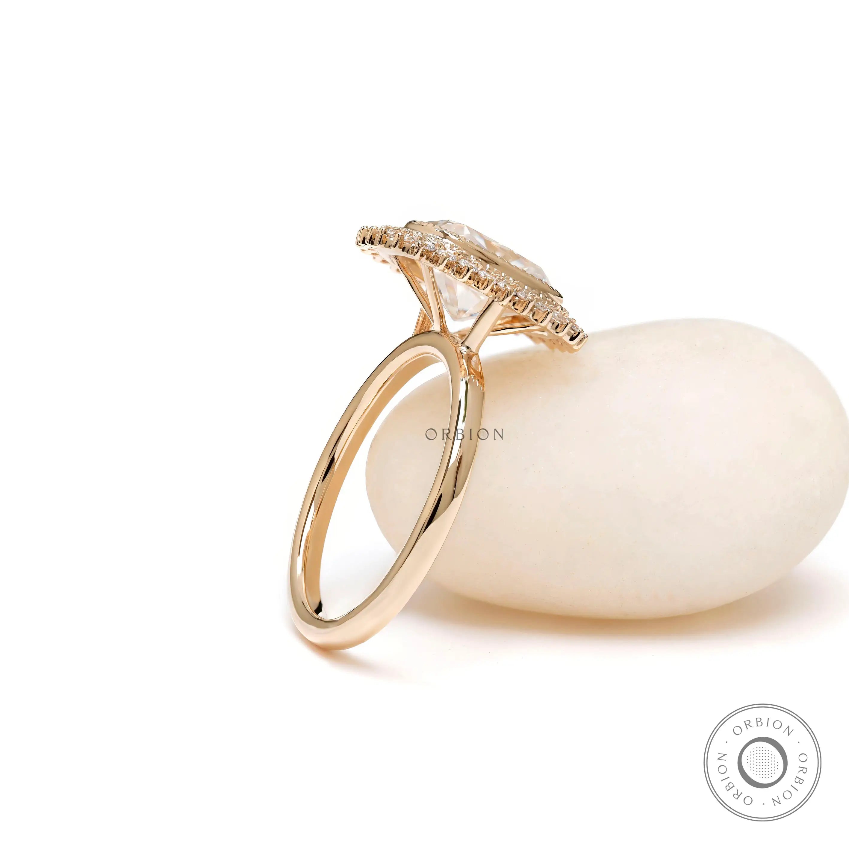 Cushion cut halo ring with polished shank