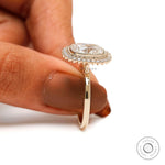 Lab diamond halo engagement ring with slim yellow gold band