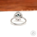 Rear gallery view floral halo pear moissanite ring