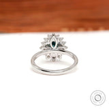 Rear gallery view floral halo pear moissanite ring