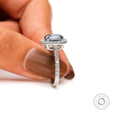 elongated cushion deep blue moissanite halo ring with pave band
