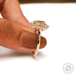 Fine jewelry halo engagement ring with champagne center stone & polished band