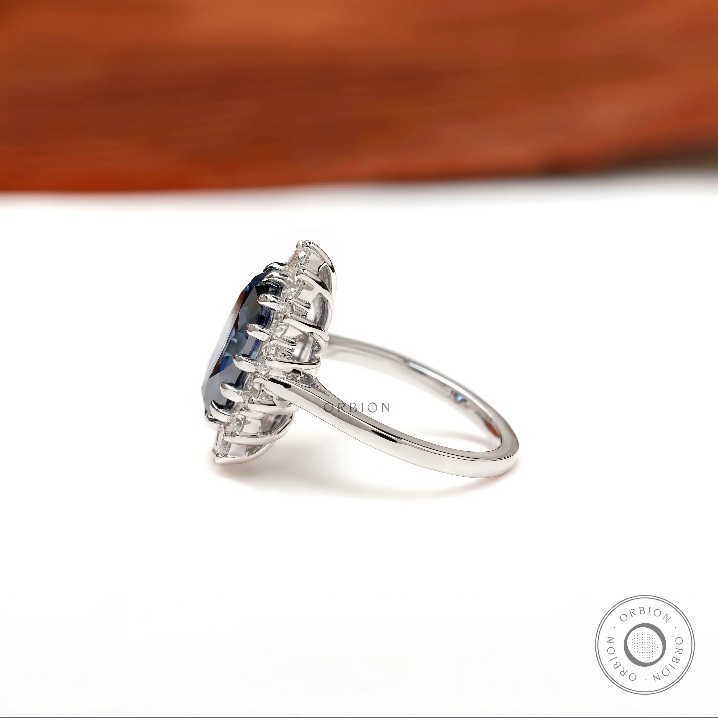 Oval blue moissanite ring multiple prong setting