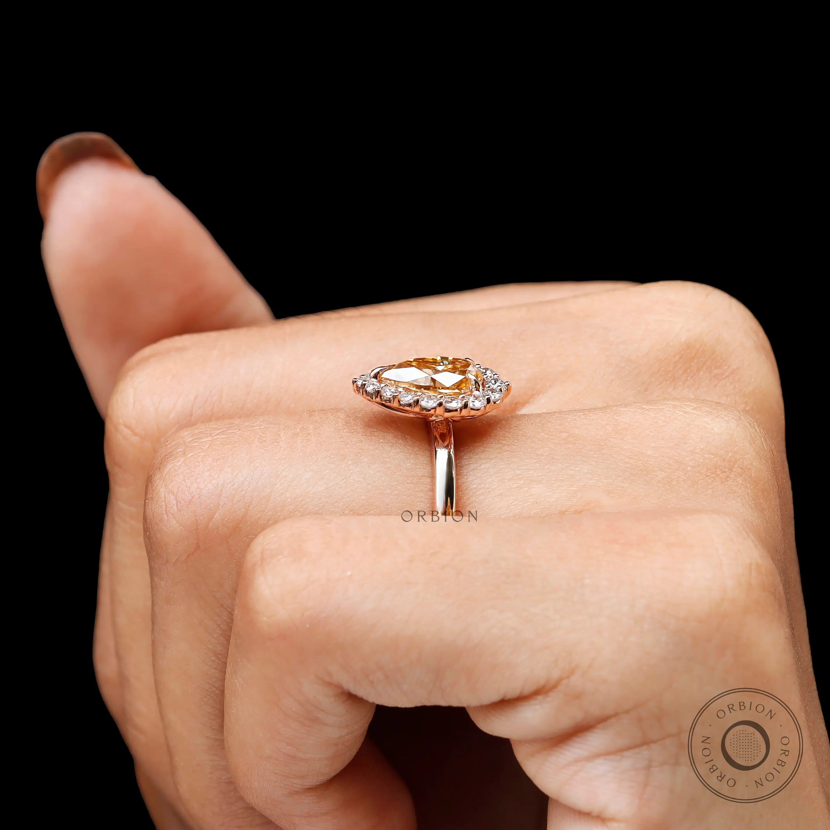 Rose gold brown color moissanite ring on fingure