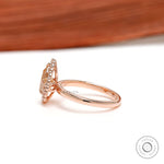 Pear halo brownish champagne moissanite ring slim band detail