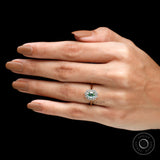 Oval moissanite halo ring prong setting detail