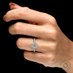 Champagne moissanite halo ring on hand pave band