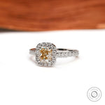 Cushion halo engagement ring side profile white gold