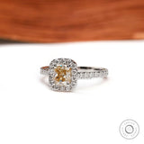 Cushion halo engagement ring side profile white gold