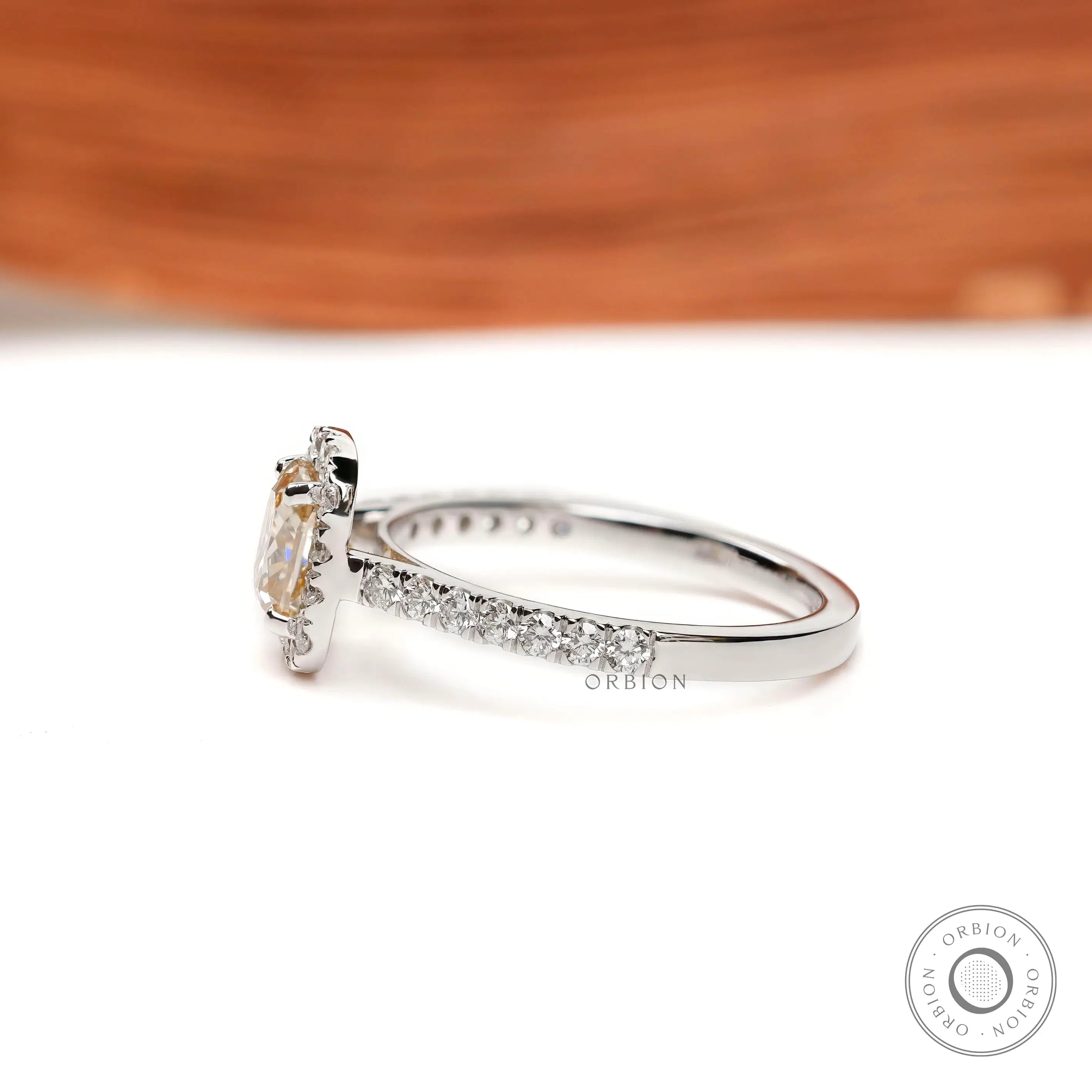 Pave band halo engagement ring white gold