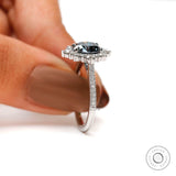Side angle of halo engagement ring with pave diamonds