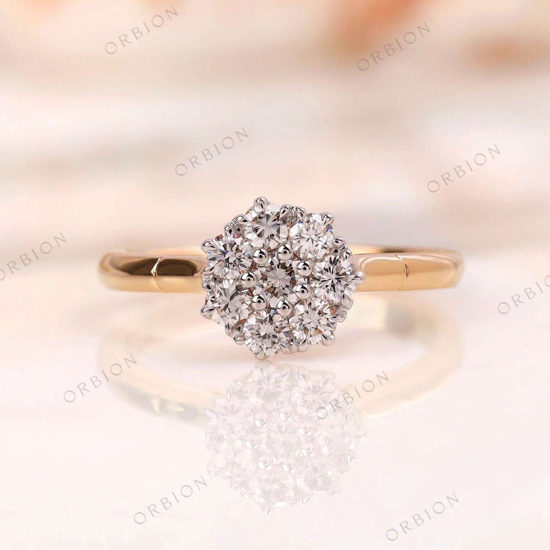 Round lab grown diamond cluster ring in 18K yellow gold