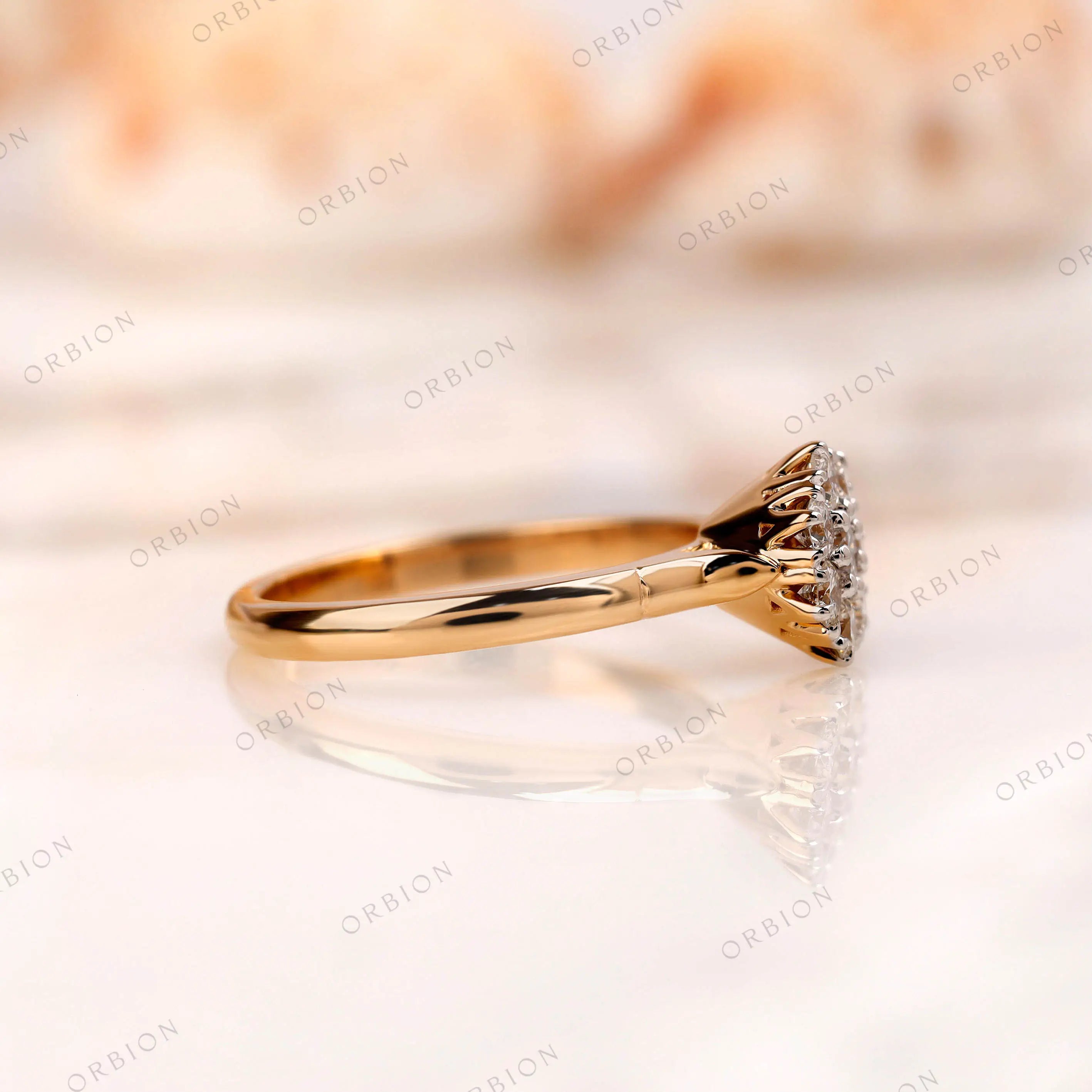 Side profile of lab grown diamond cluster ring