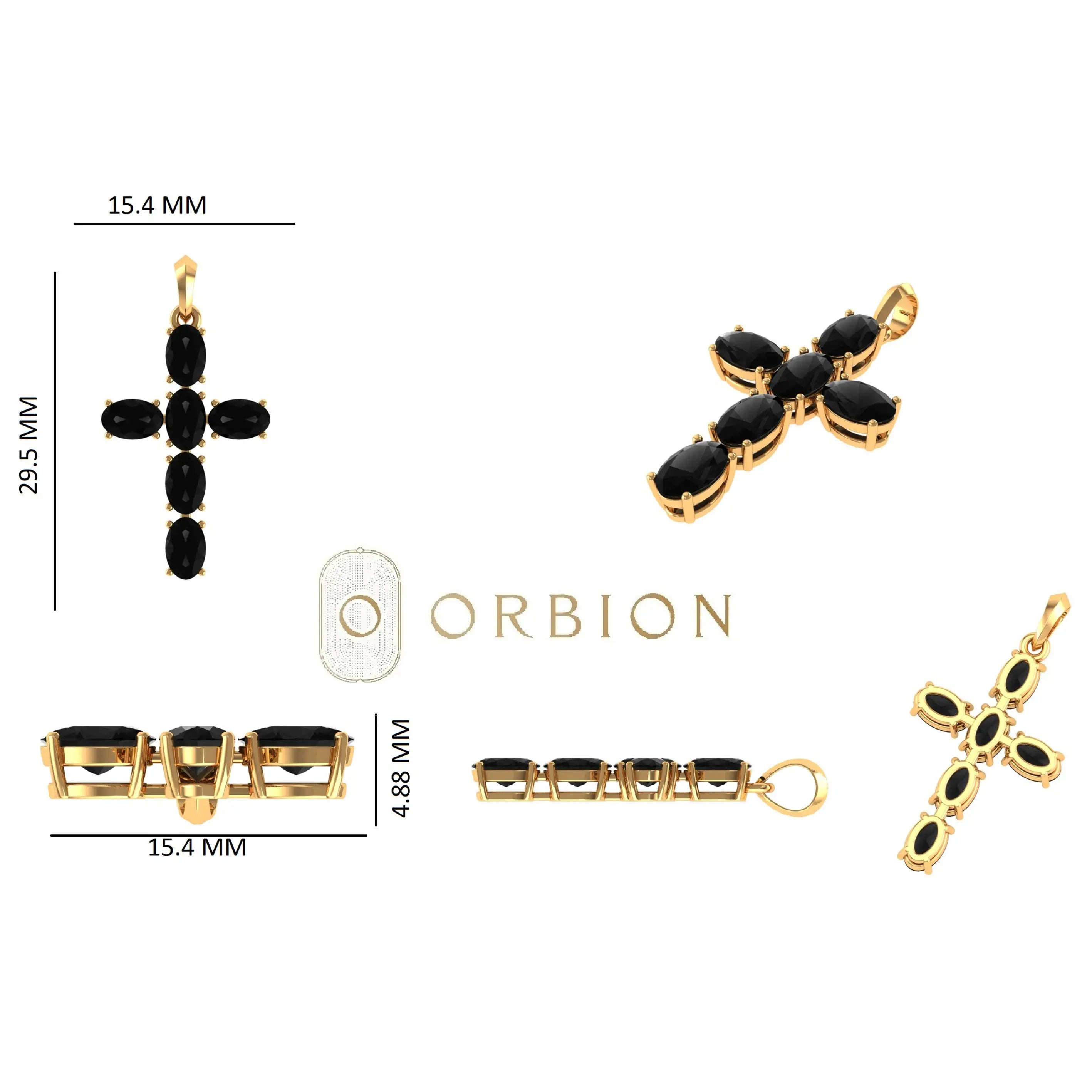  Measurement chart and multiple views of semi mount cross pendant