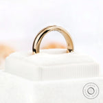 Interior and profile view of gypsy set Asscher cut moissanite band