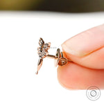 18K rose gold flying angel earrings with brilliant black moissanite
