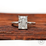 Radiant cut lab grown diamond solitaire ring in 14K white gold front view