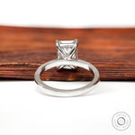 Back view of radiant solitaire ring highlighting undergallery