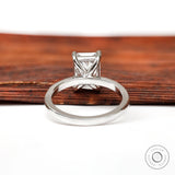 Back view of radiant solitaire ring highlighting undergallery