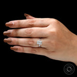 Close up of radiant cut lab grown diamond in white gold setting