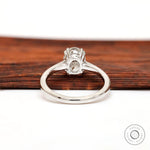 Close-up of oval lab grown diamond solitaire setting