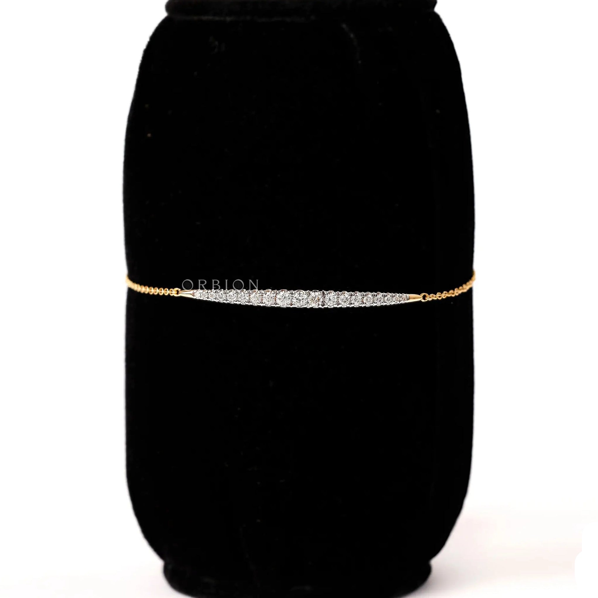 Minimalist diamond bolo bracelet front view yellow gold