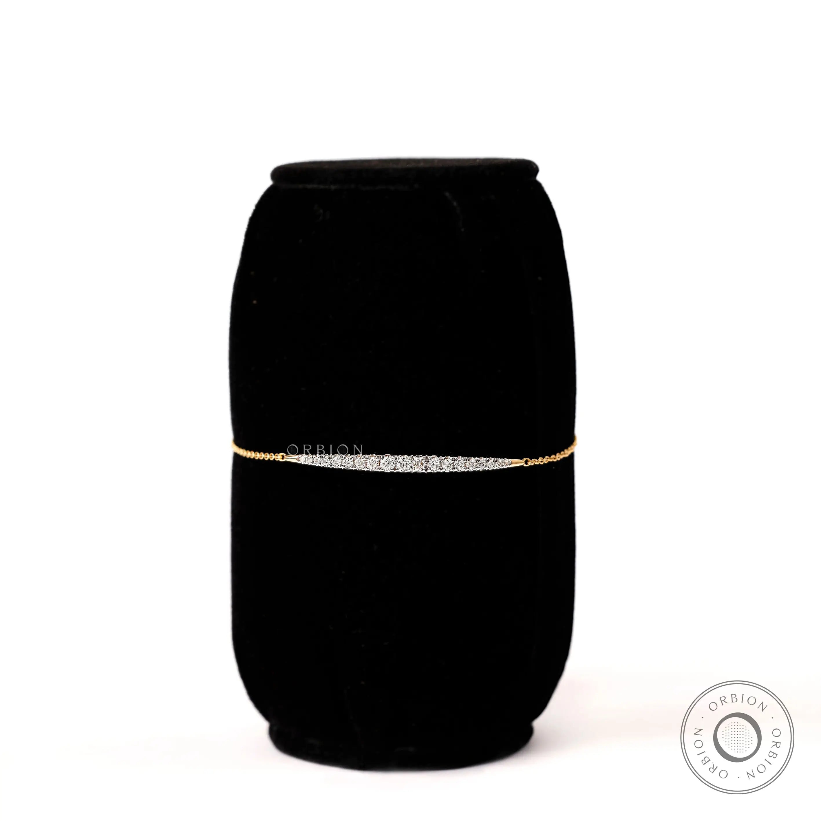 Minimalist diamond bolo bracelet front view yellow gold