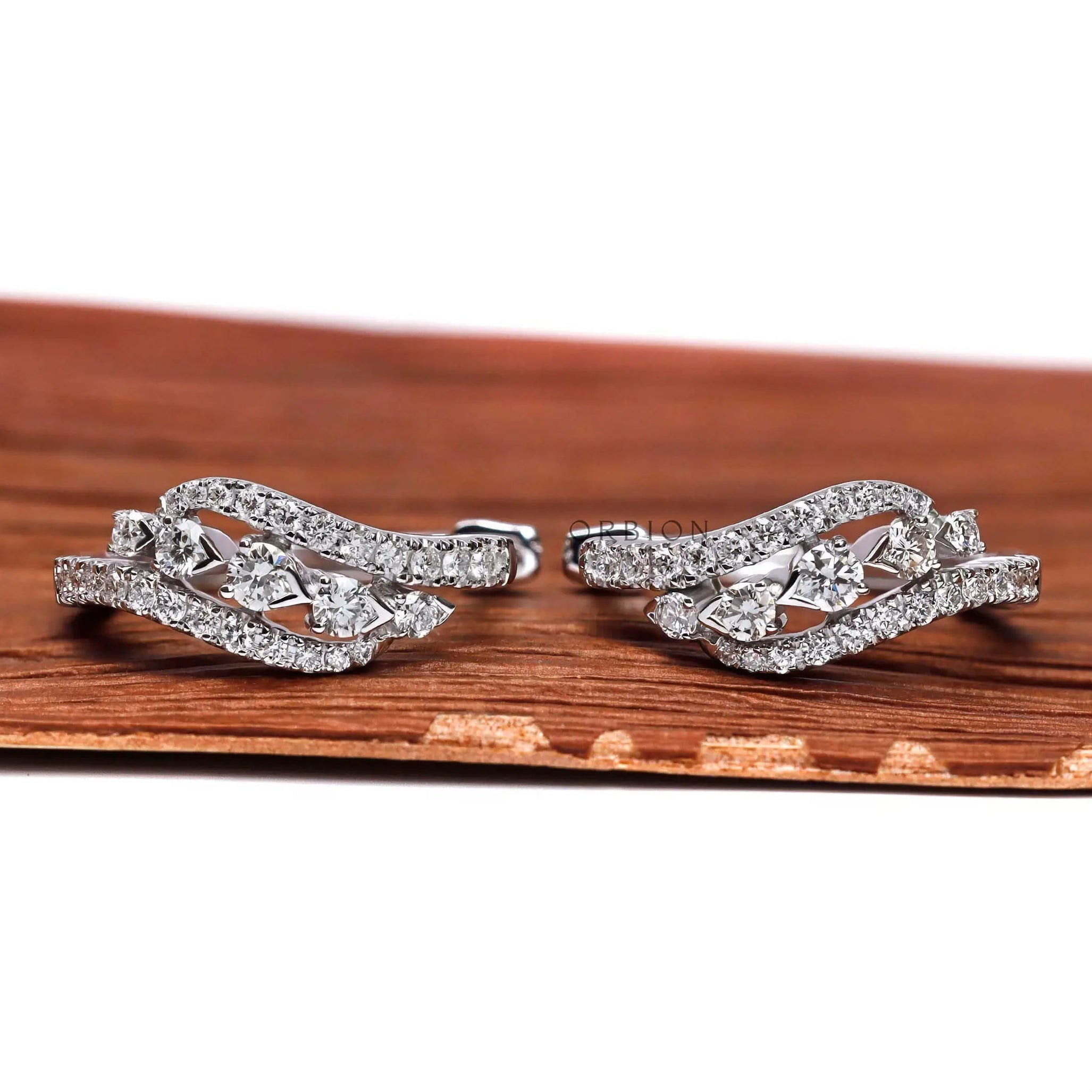 18K white gold round lab grown diamond cluster huggie hoop earrings
