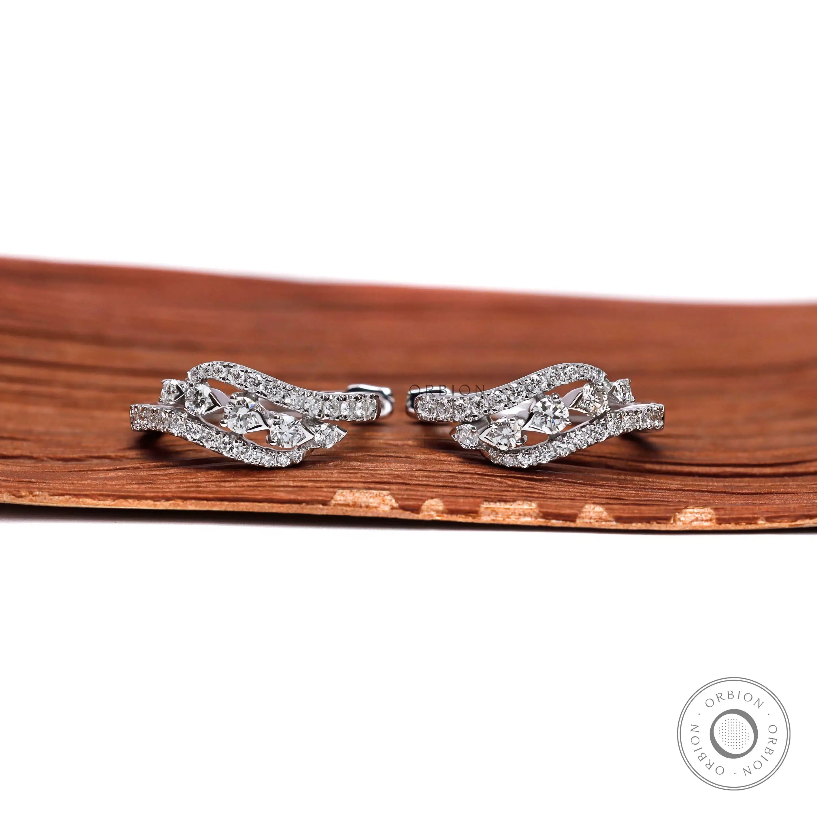 18K white gold round lab grown diamond cluster huggie hoop earrings