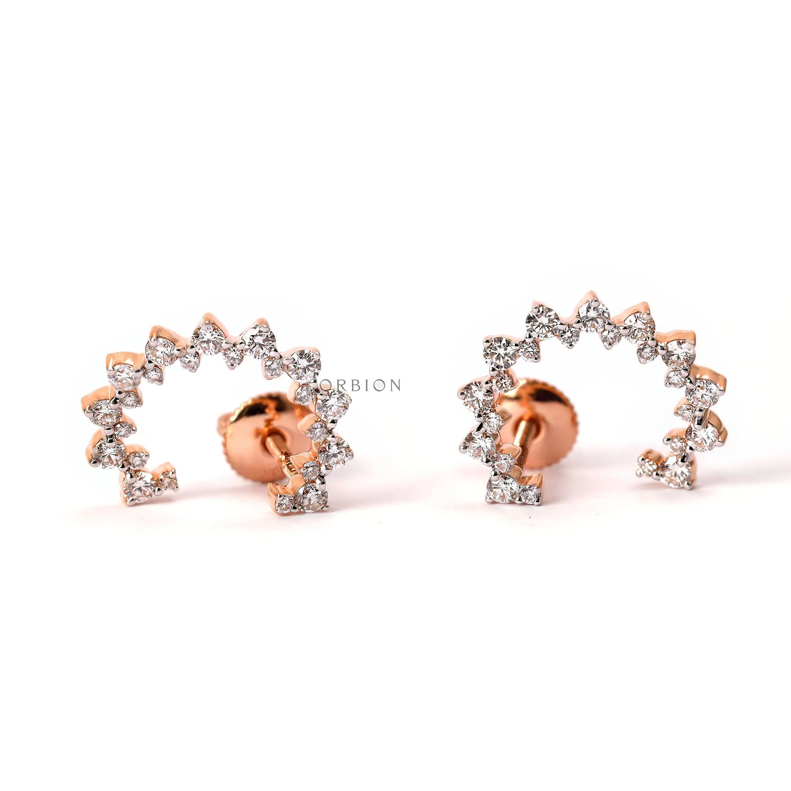 Open circle round lab diamond stud earrings in 10k rose gold
