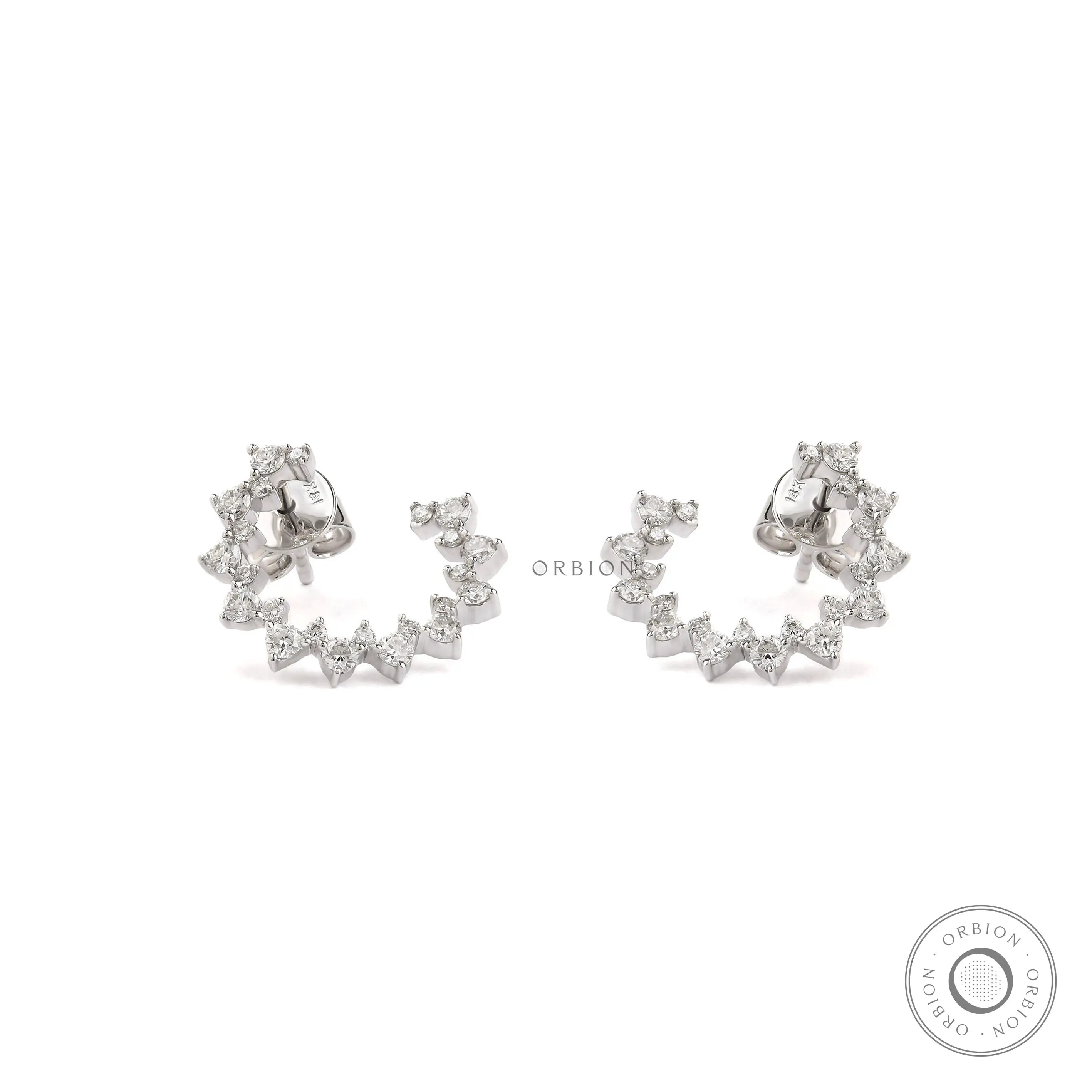 Side view of lab-grown diamond stud earrings with 10k white gold setting