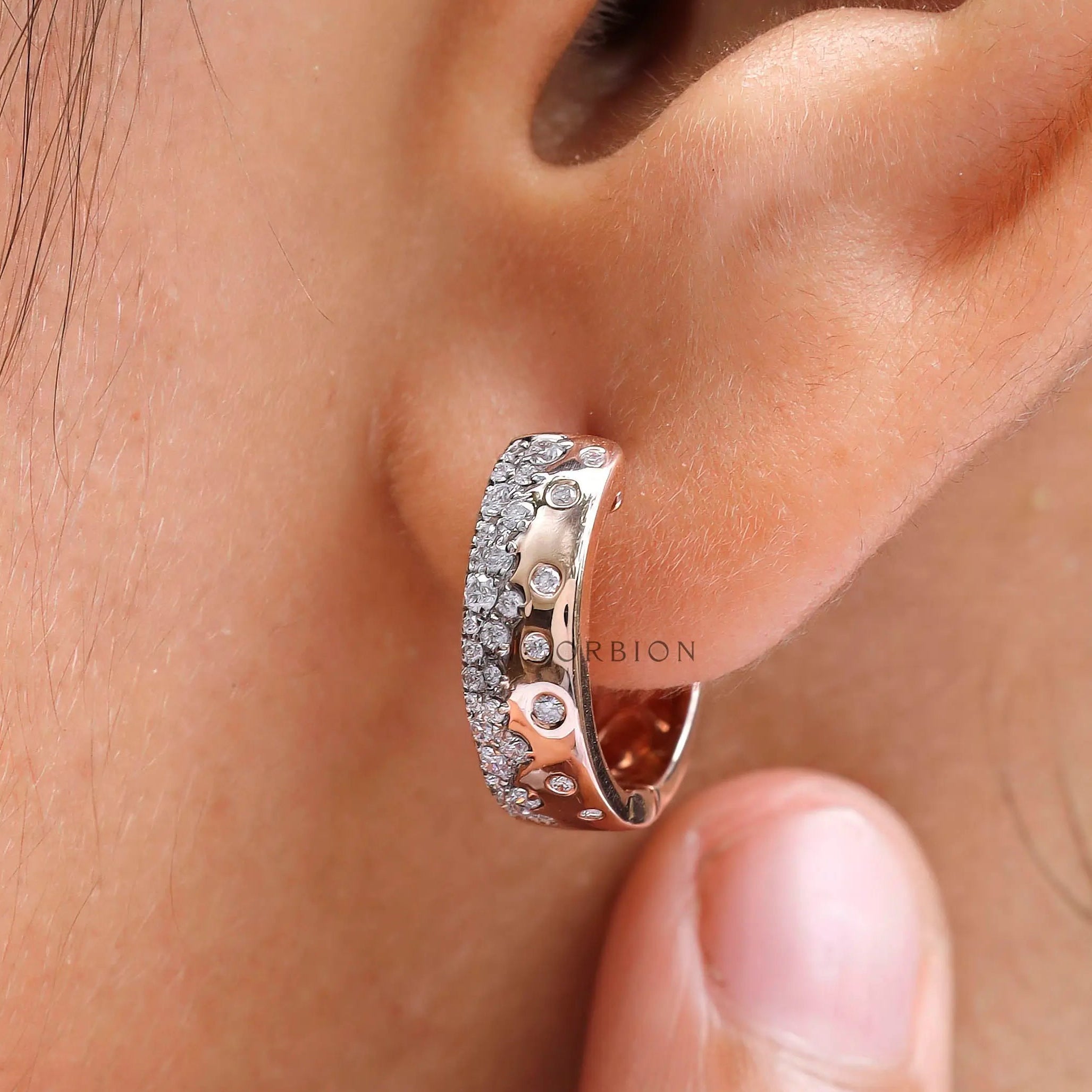 Elegant confetti style lab diamond hoop earrings pair