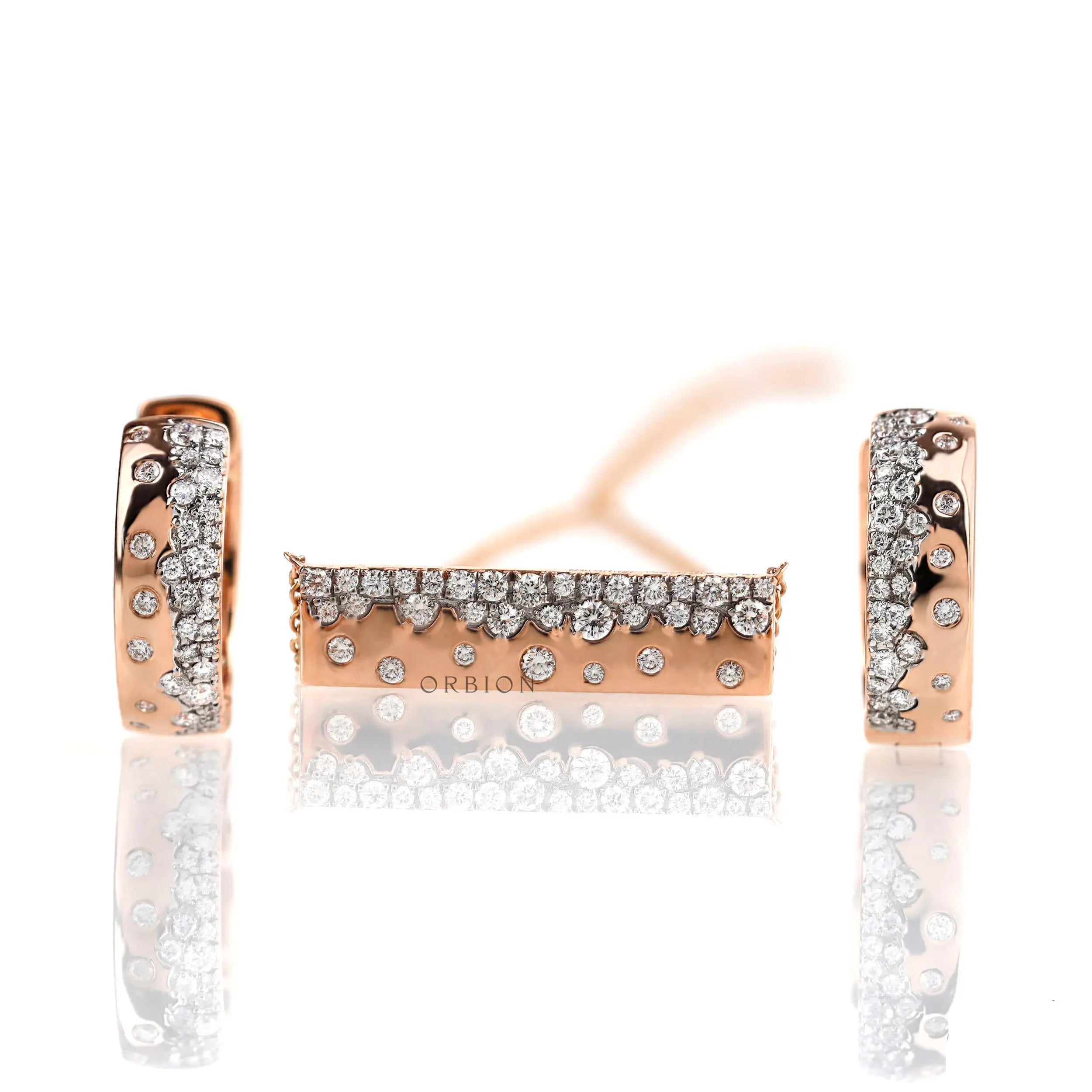 Minimalist scattered diamond huggie earrings in rose gold
