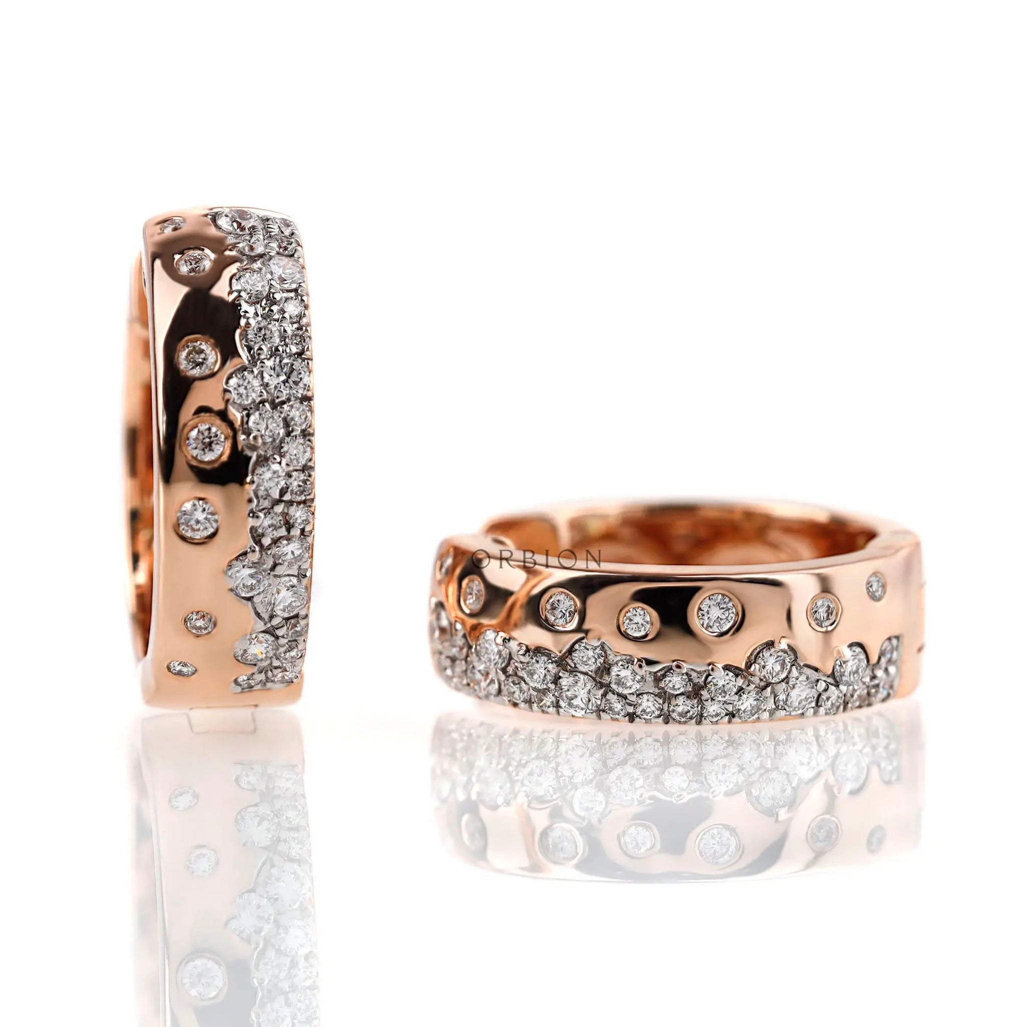Scattered lab diamond huggie hoop earrings in 10K rose gold