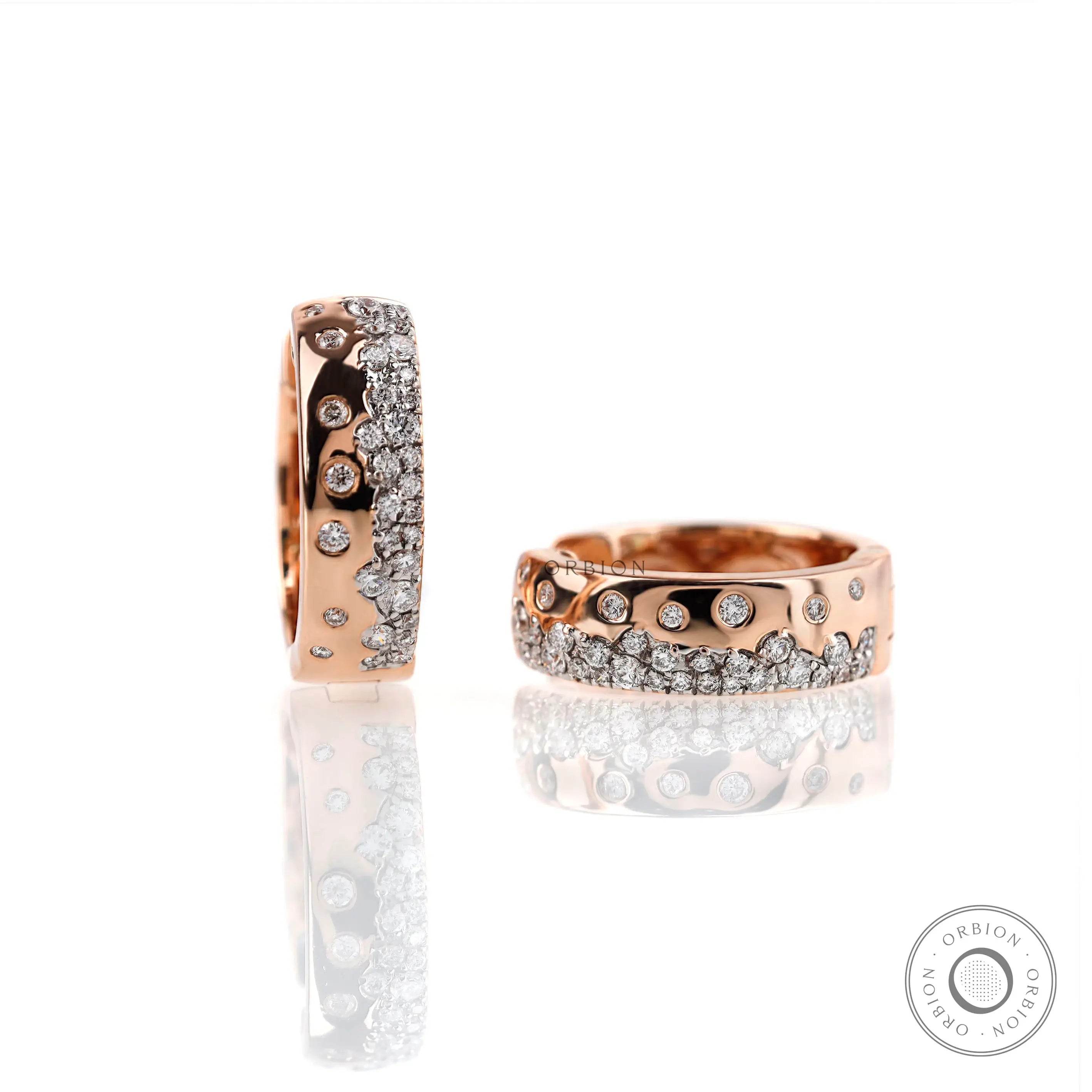 Scattered lab diamond huggie hoop earrings in 10K rose gold