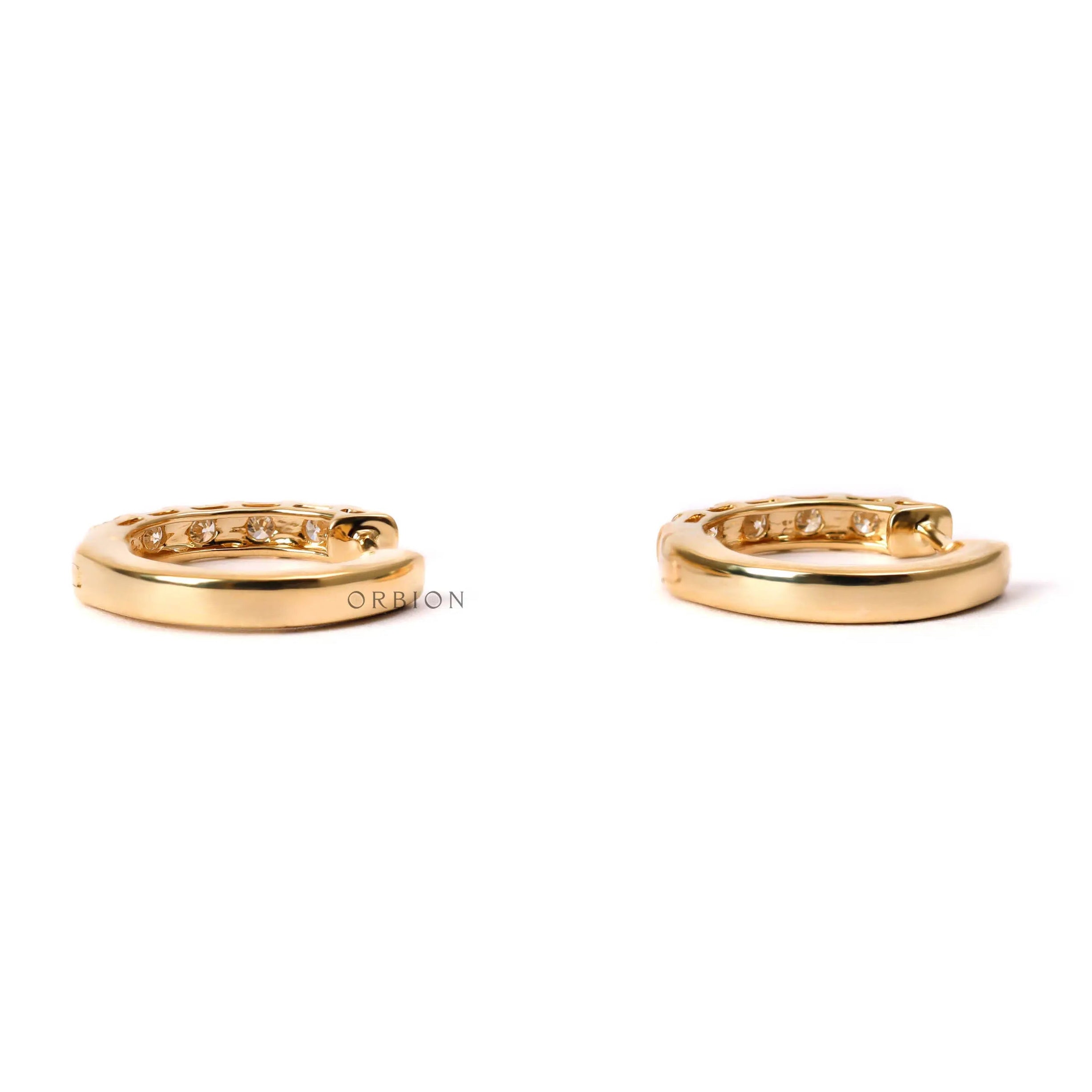 Minimal bar set lab diamond huggie earrings polished yellow gold
