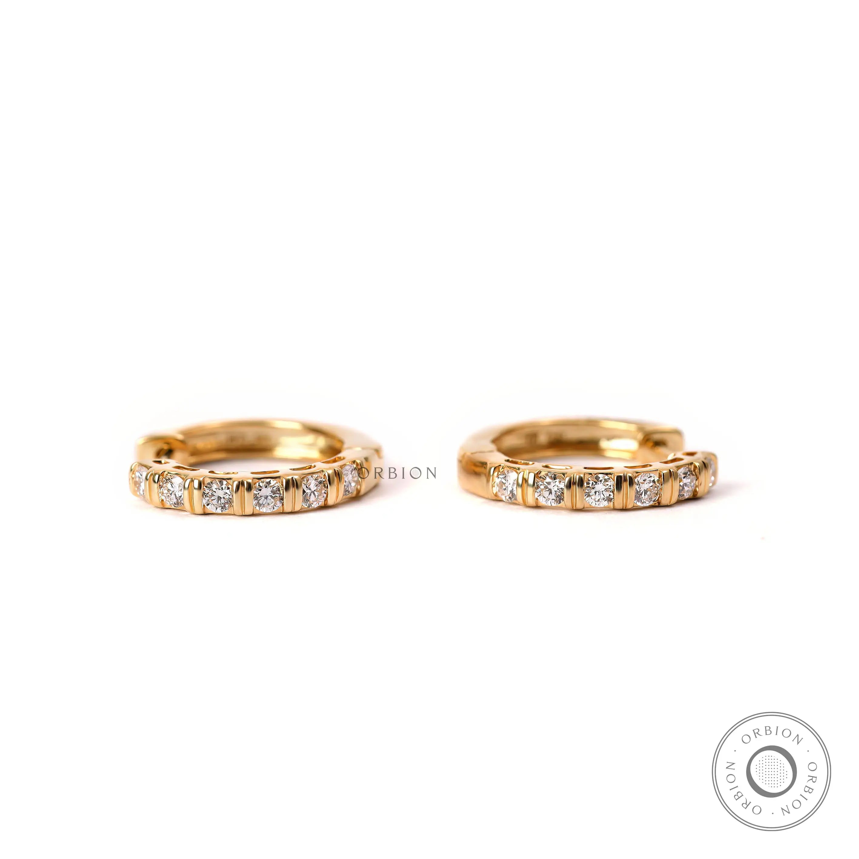 2 mm round lab diamond bar set huggie hoop earrings in 10k yellow gold