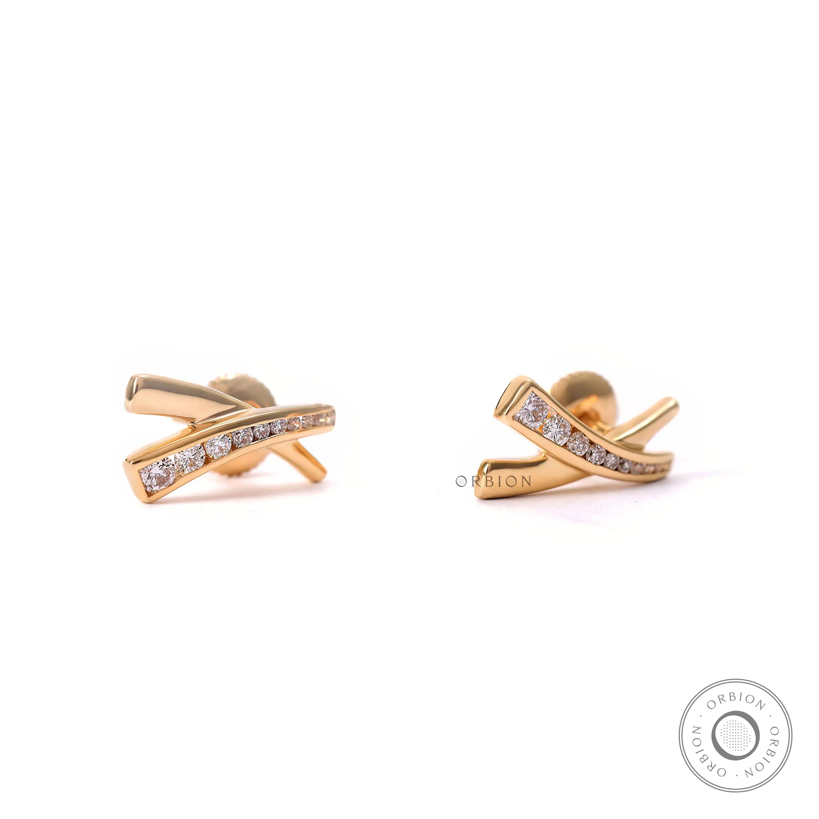 Modern lab diamond X stud earrings with flush set diamonds